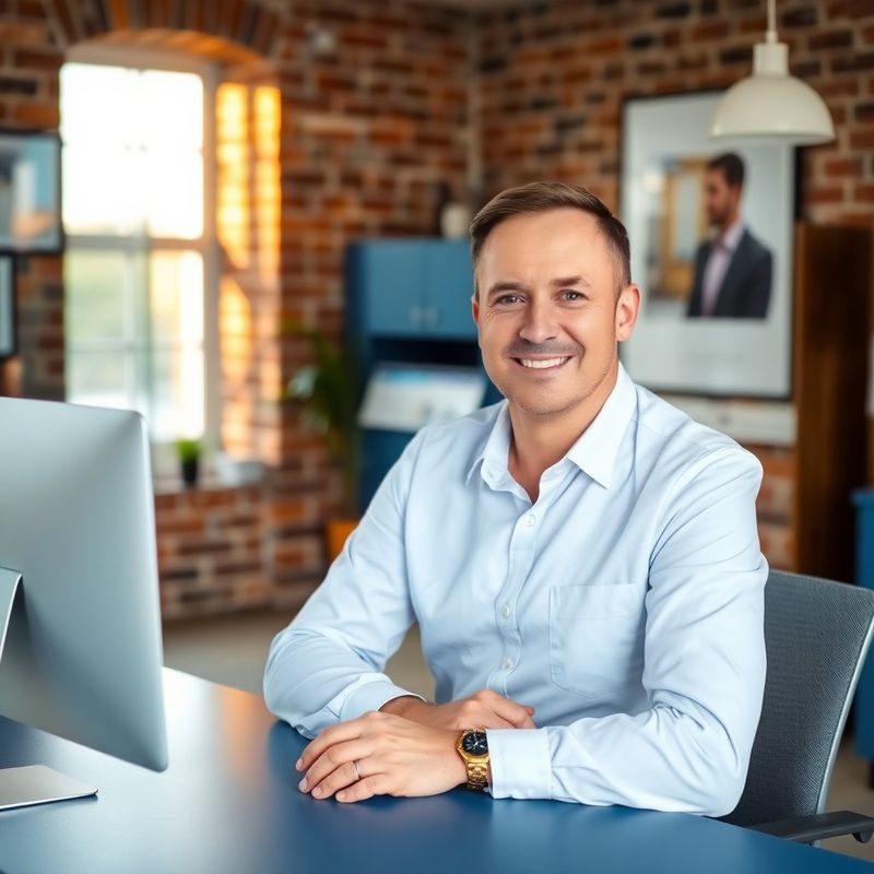 Doradca ubezpieczeniowy Atelier Legnica przy biurku w szczecińskim biurze